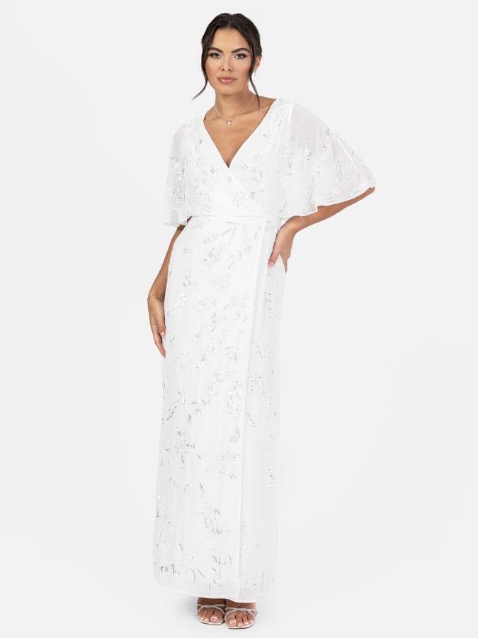 Elegant White Floral Maxi Dress for Women – V-Neck Summer Party & Evening Wear