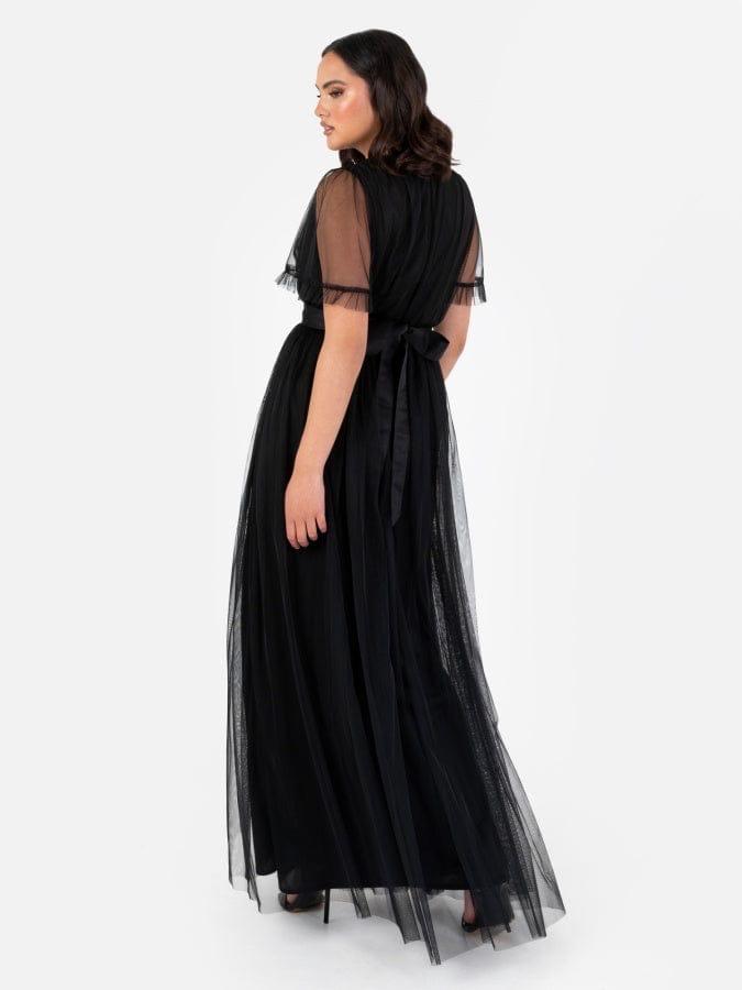 Elegant Black Mesh Maxi Dress for Women – Deep V Neck Party Wear Gown