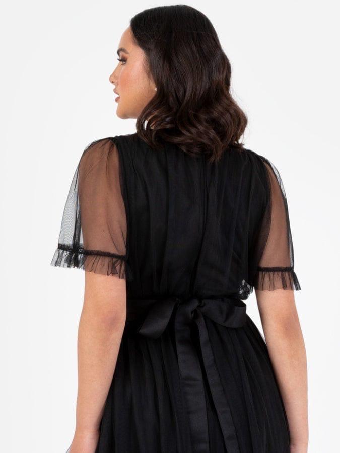 Elegant Black Mesh Maxi Dress for Women – Deep V Neck Party Wear Gown