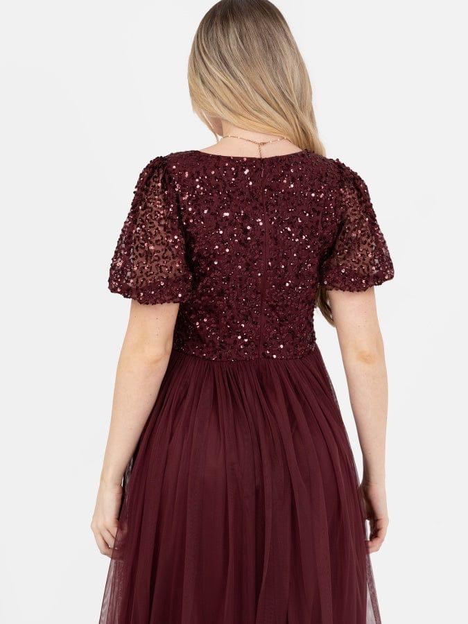 Elegant Burgundy Sequin Maxi Dress for Women – Party & Evening Wear