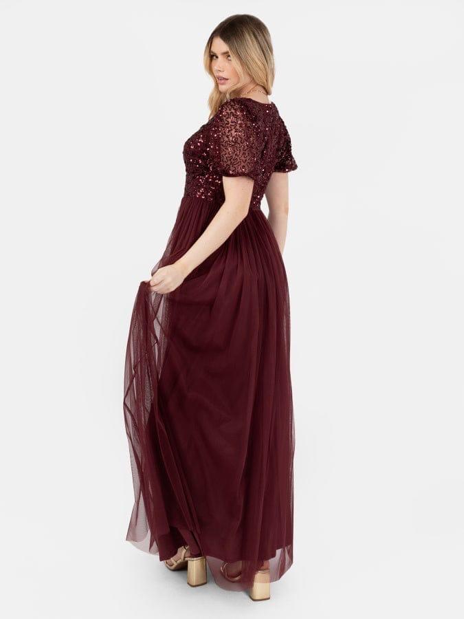 Elegant Burgundy Sequin Maxi Dress for Women – Party & Evening Wear