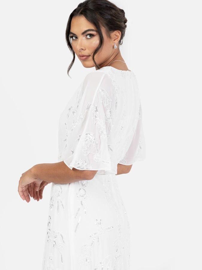 Elegant White Floral Maxi Dress for Women – V-Neck Summer Party & Evening Wear