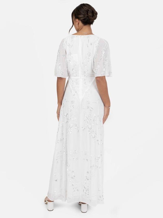 Elegant White Floral Maxi Dress for Women – V-Neck Summer Party & Evening Wear