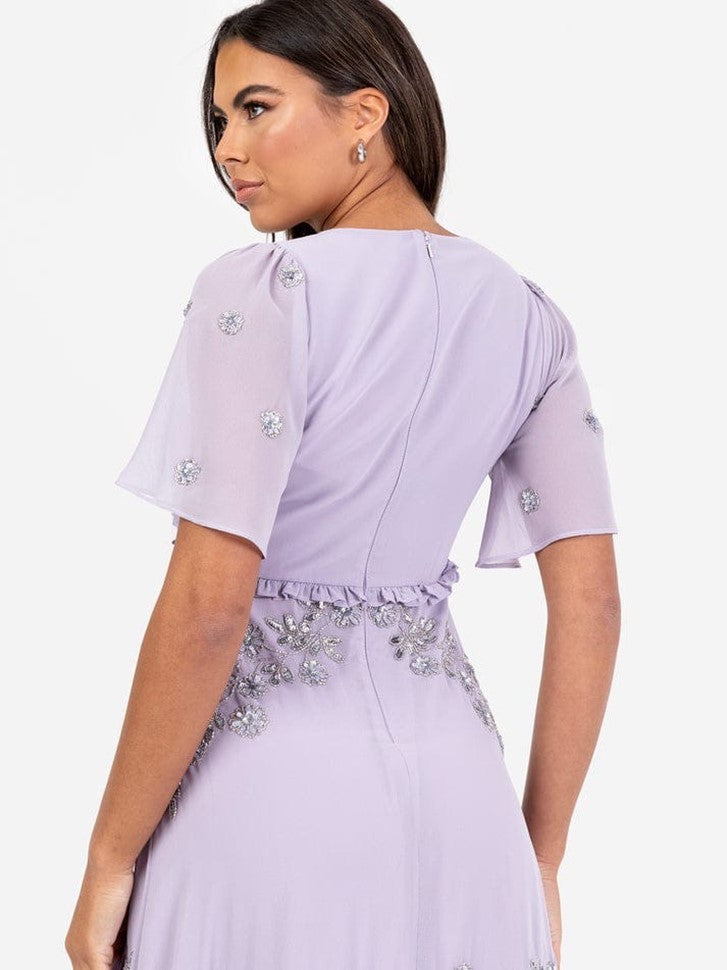 Elegant Lavender Embroidered Ruffle Maxi Dress for Women – Party & Evening Wear