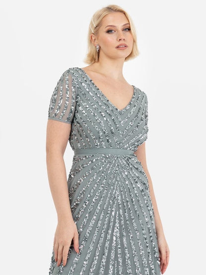 Elegant Wine Purple Sequin Embroidered Maxi Dress for Women | V-Neck Party Wear Evening Gown