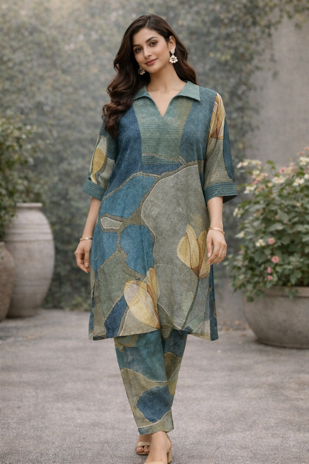 Elegant Printed Co-Ord Set for Women – Soft Cotton Tunic & Pants Set
