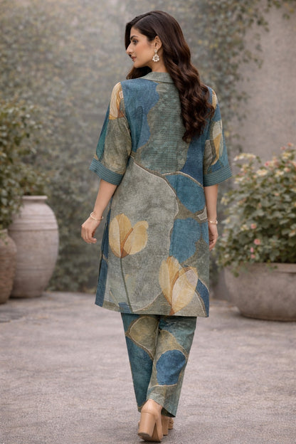 Elegant Printed Co-Ord Set for Women – Soft Cotton Tunic & Pants Set