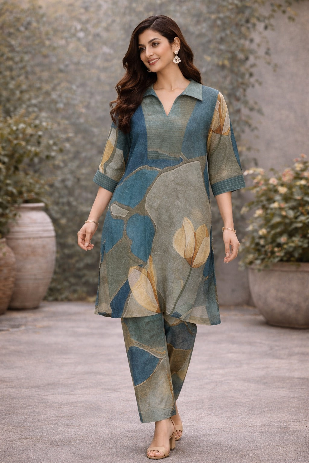 Elegant Printed Co-Ord Set for Women – Soft Cotton Tunic & Pants Set