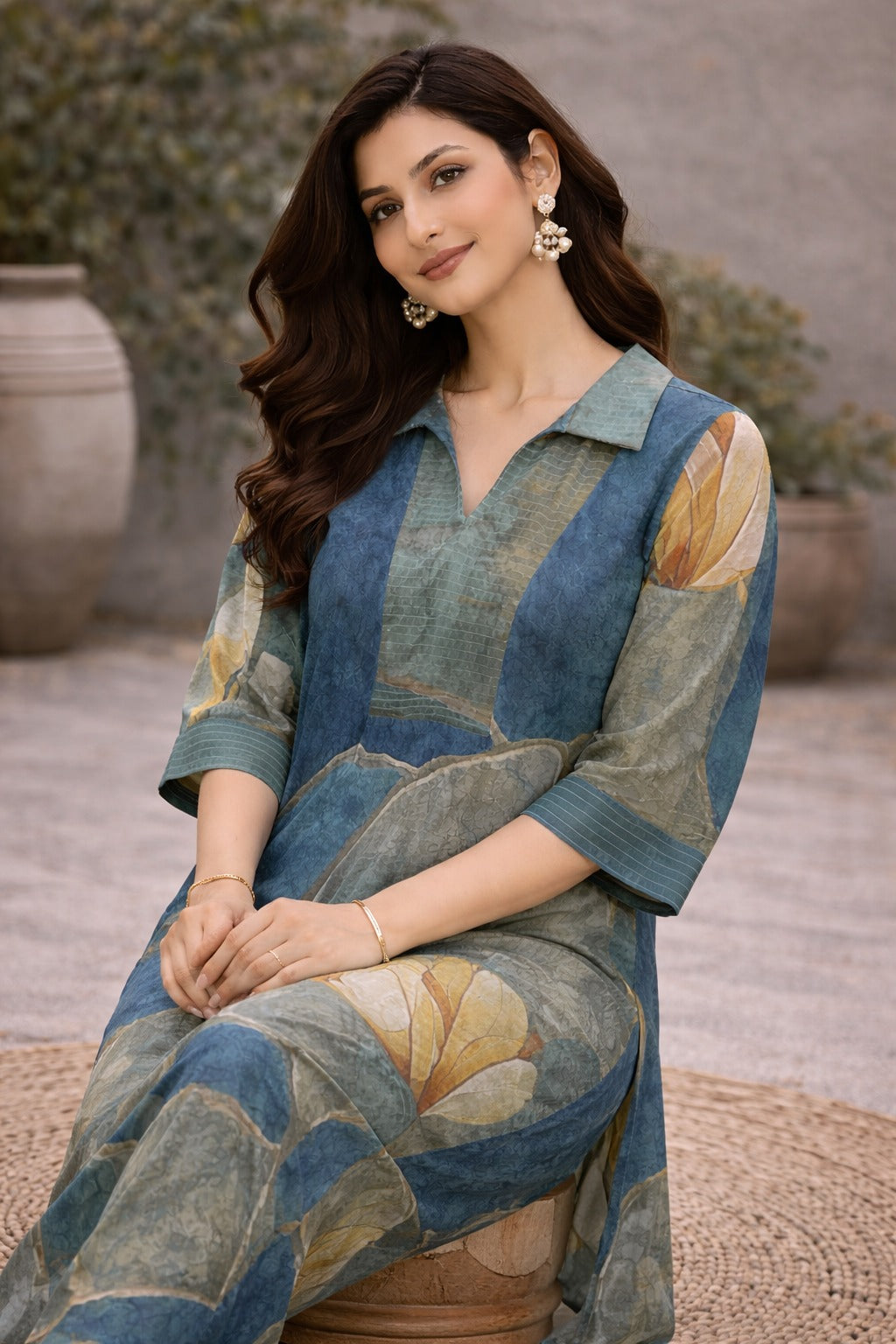 Elegant Printed Co-Ord Set for Women – Soft Cotton Tunic & Pants Set