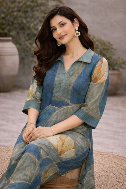 Elegant Printed Co-Ord Set for Women – Soft Cotton Tunic & Pants Set