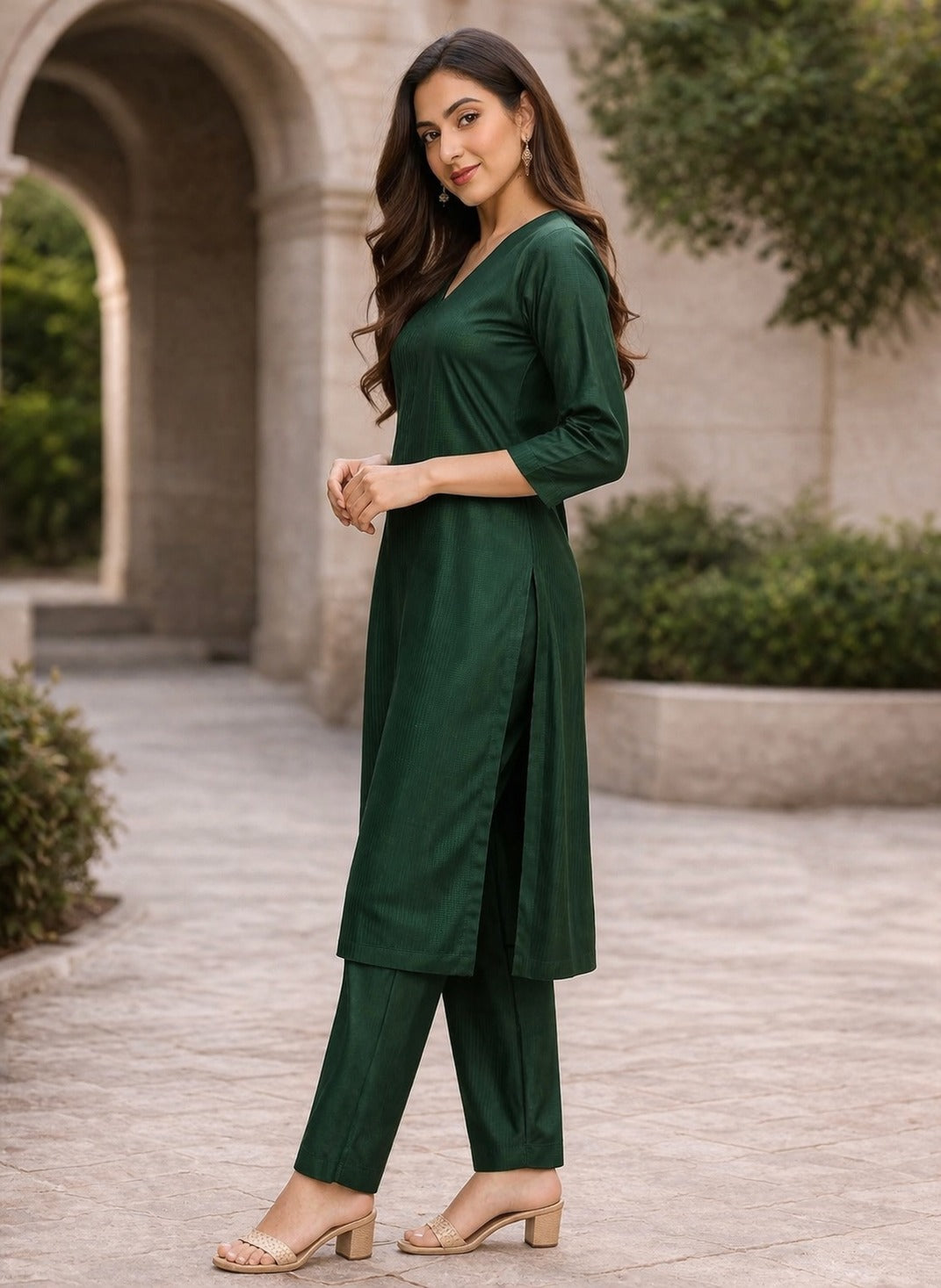 Elegant Emerald Green Straight Kurta Set for Women