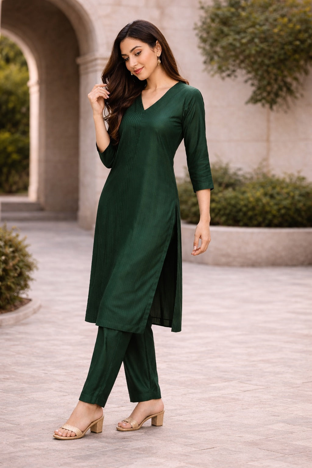 Elegant Emerald Green Straight Kurta Set for Women