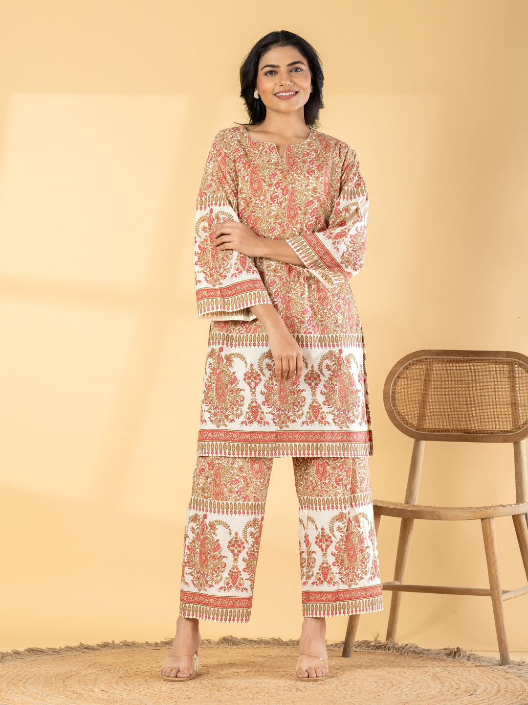 Women Printed Kurta & Pant Set | Ethnic Cotton Co-Ord Set | Straight Fit Kurti with Palazzo Pants