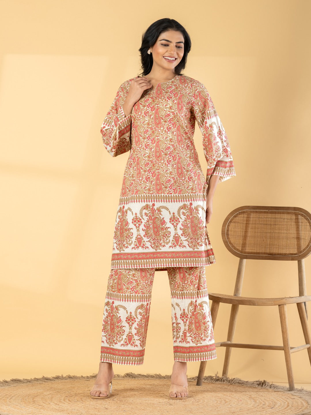 Women Printed Kurta & Pant Set | Ethnic Cotton Co-Ord Set | Straight Fit Kurti with Palazzo Pants