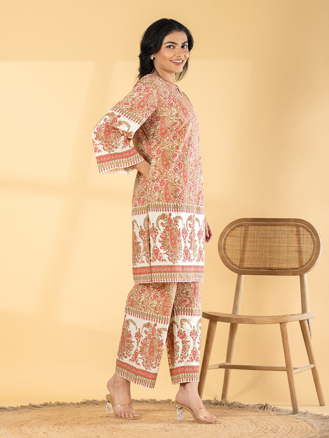Women Printed Kurta & Pant Set | Ethnic Cotton Co-Ord Set | Straight Fit Kurti with Palazzo Pants
