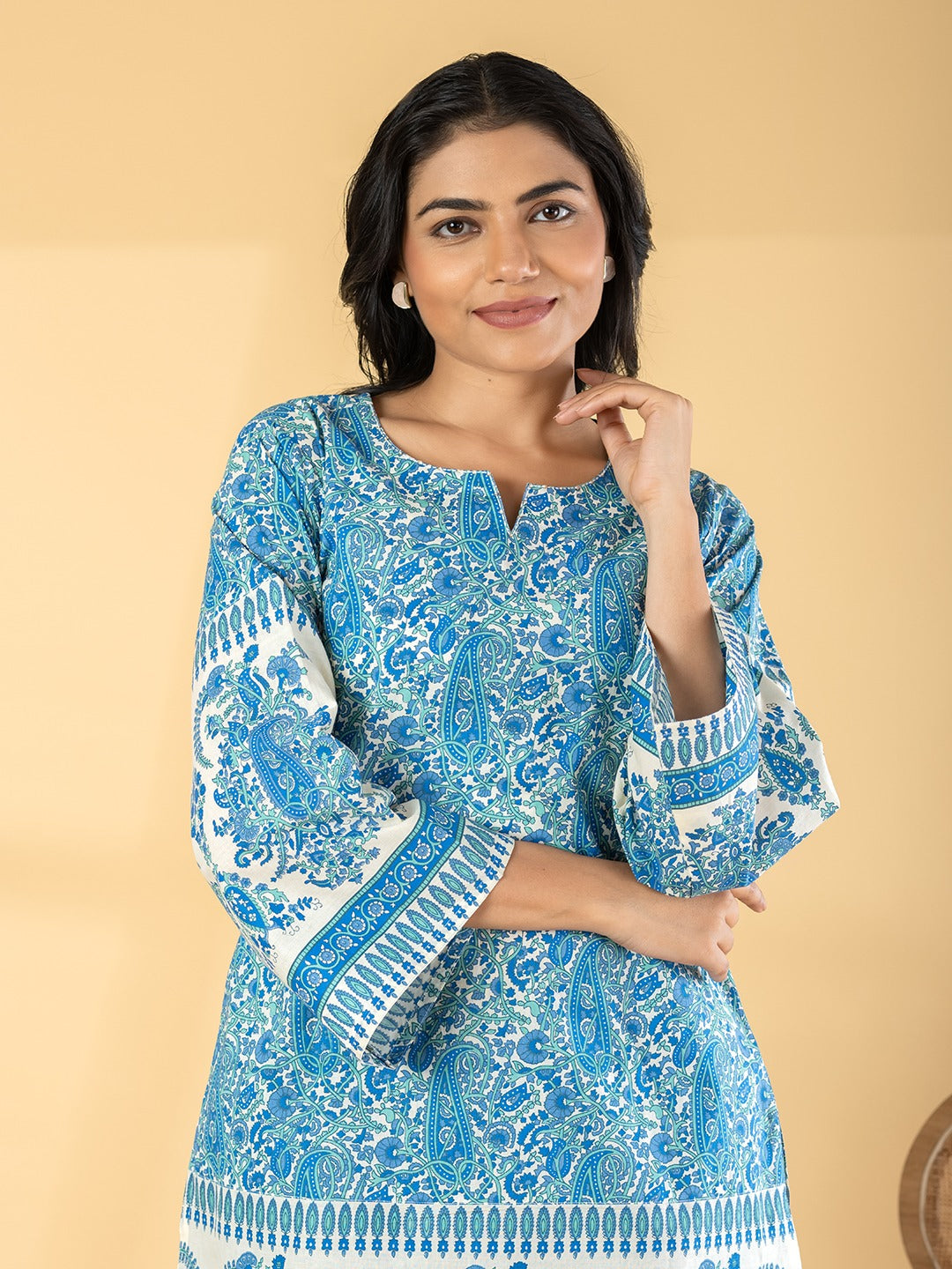 Blue Paisley Print Cotton Kurta Set for Women