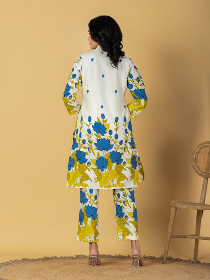 Women’s White Floral Printed Kurta Set with Pants