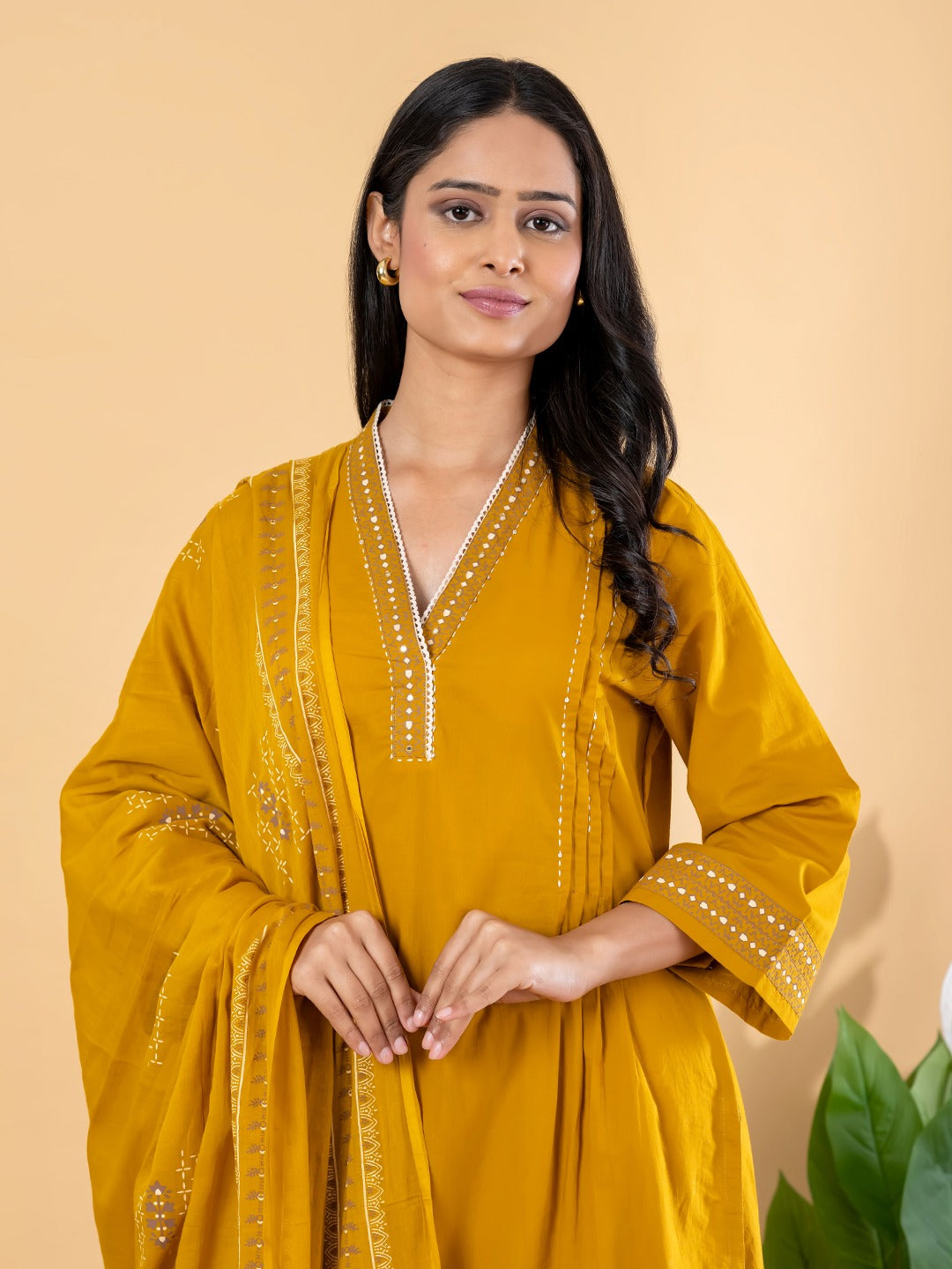 Mustard Yellow Embroidered Kurta Set with Dupatta for Women