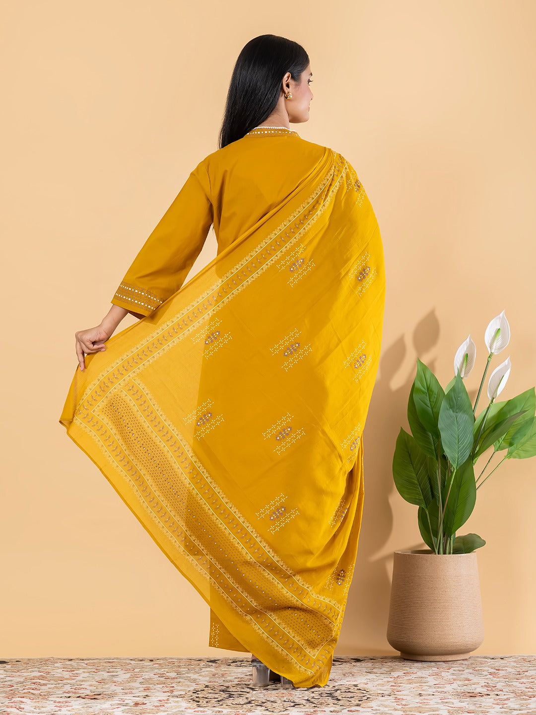 Mustard Yellow Embroidered Kurta Set with Dupatta for Women