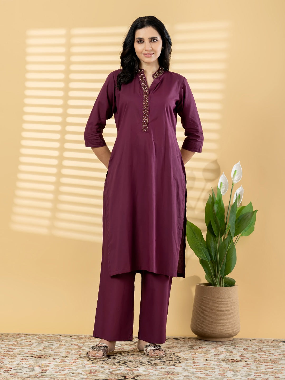 Women’s Maroon Kurta Set with Pants | Elegant Ethnic Wear | Festive & Casual Outfit