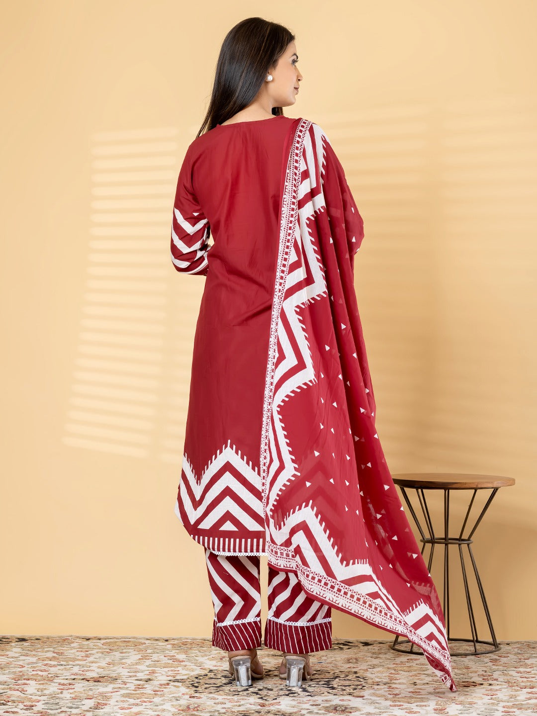Elegant Red Kurta Set with Dupatta | Traditional Printed Suit