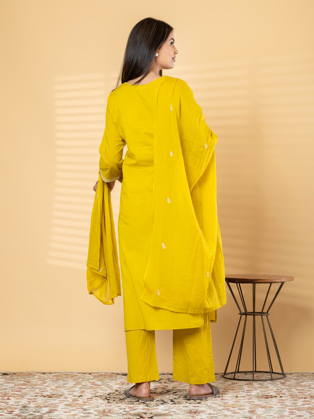 “Yellow Embroidered Kurta Set with Dupatta for Women – Floral Design Ethnic Wear”