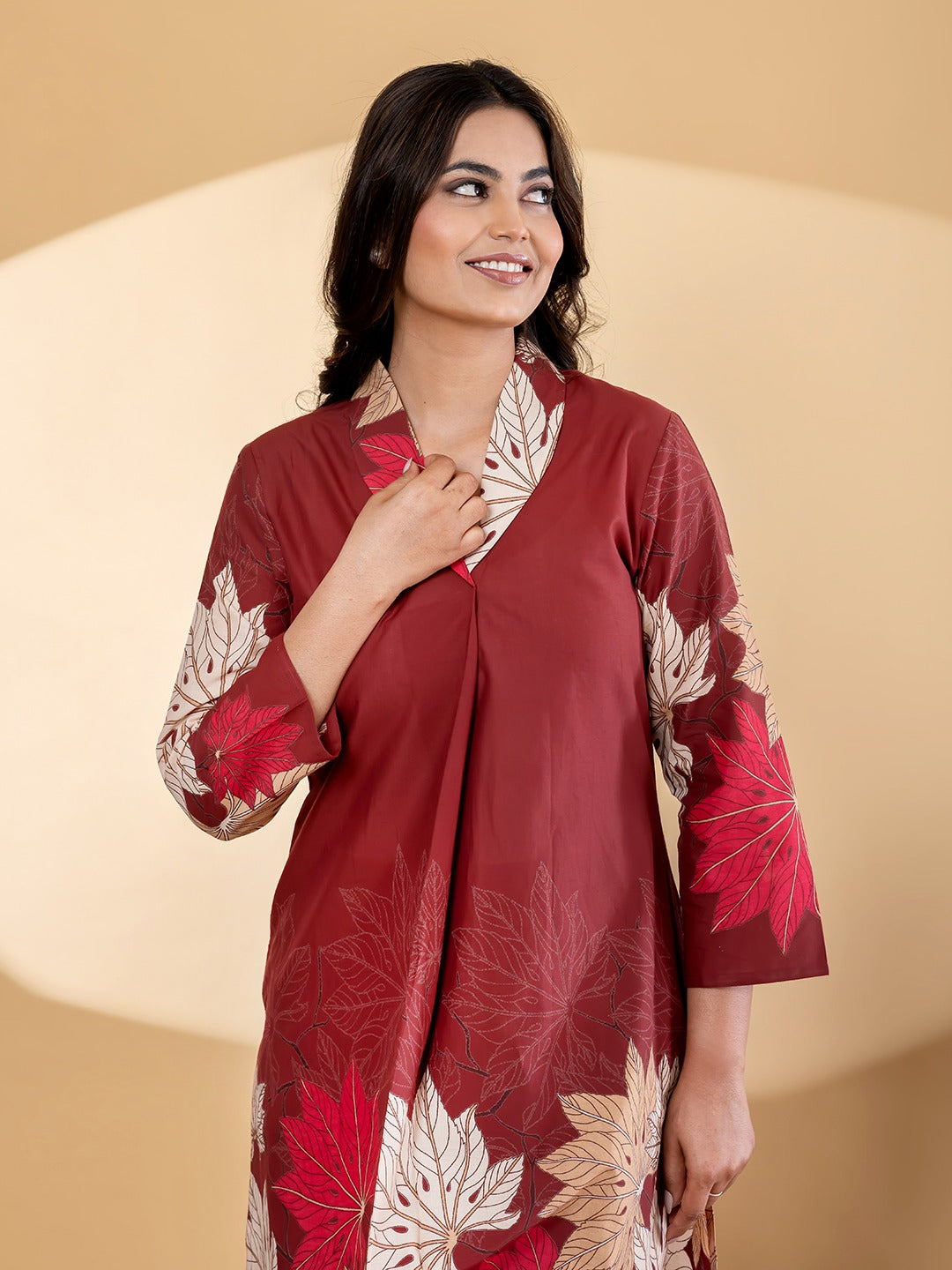 Women’s Red Floral Printed Kurta Set with Straight Pants