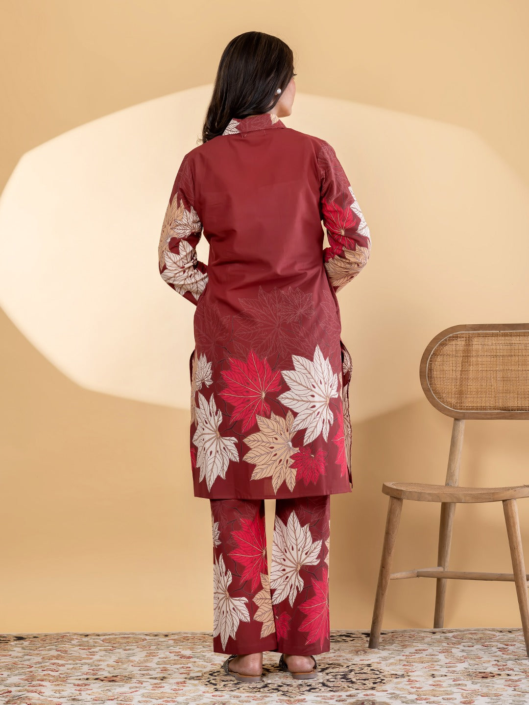 Women’s Red Floral Printed Kurta Set with Straight Pants