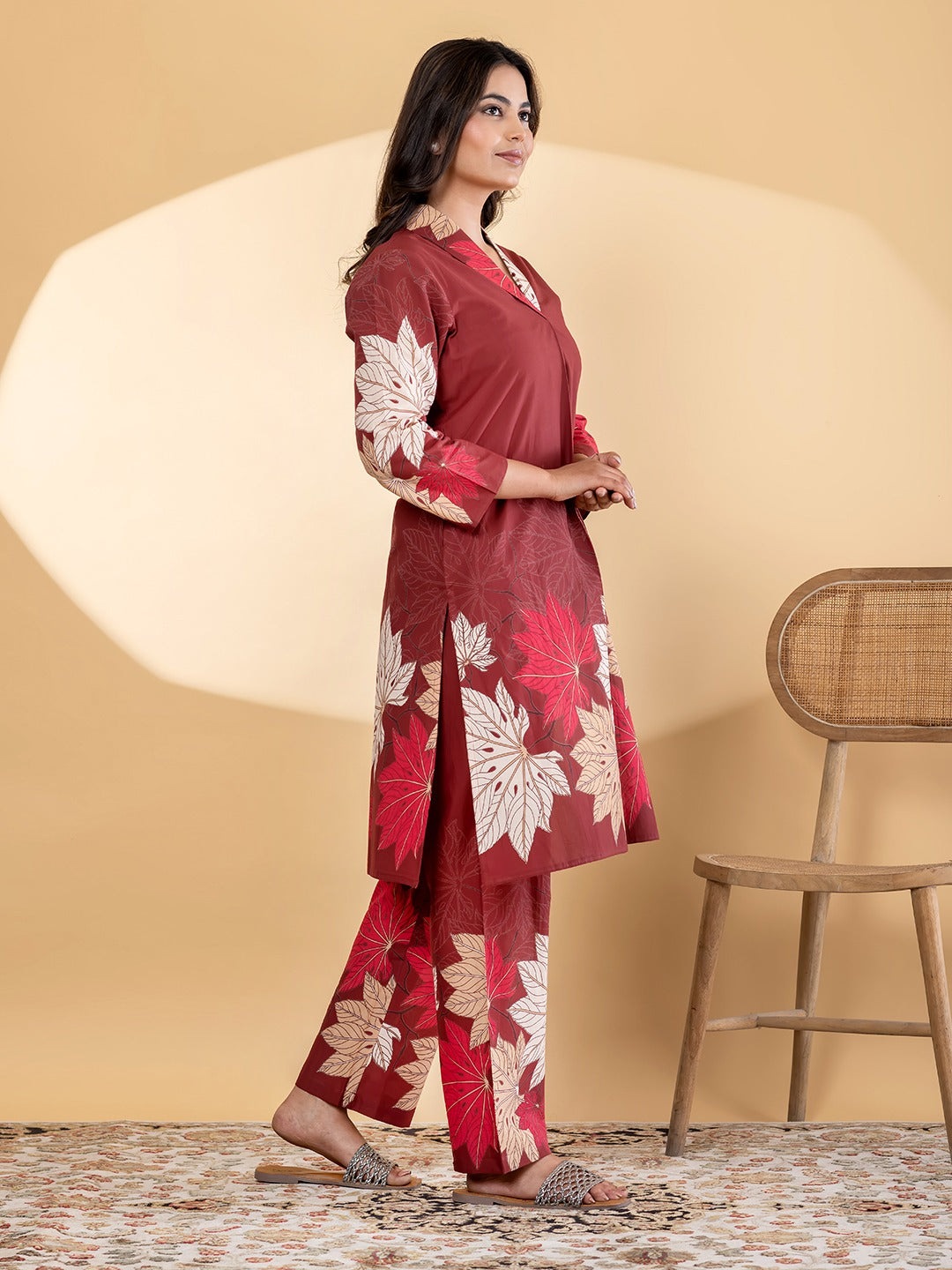 Women’s Red Floral Printed Kurta Set with Straight Pants