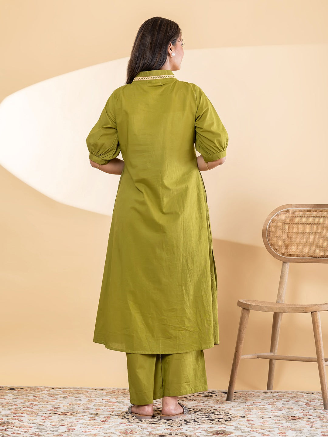 Women’s Olive Green Floral Printed A-Line Kurta Set with Pants