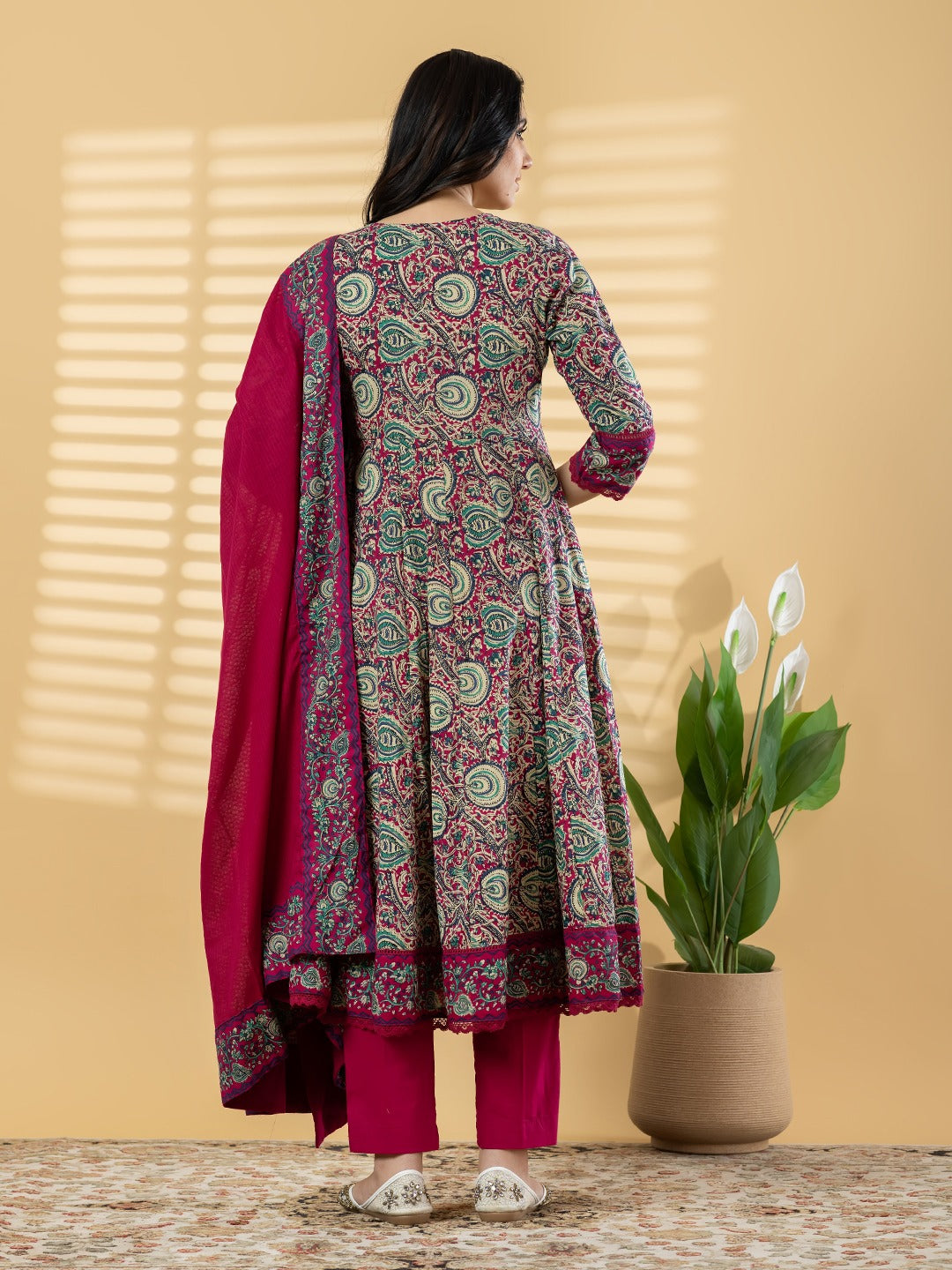 Women’s Paisley Print Kurta Set with Dupatta – Maroon & Teal Ethnic Suit