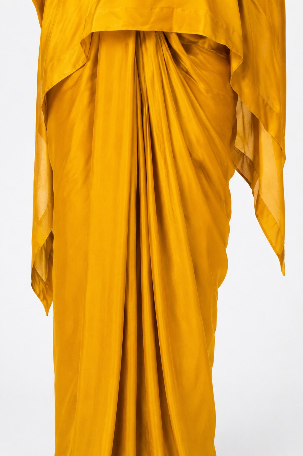 Luxury Mustard Yellow Kaftan Drape Set with Floral Embroidery for Women