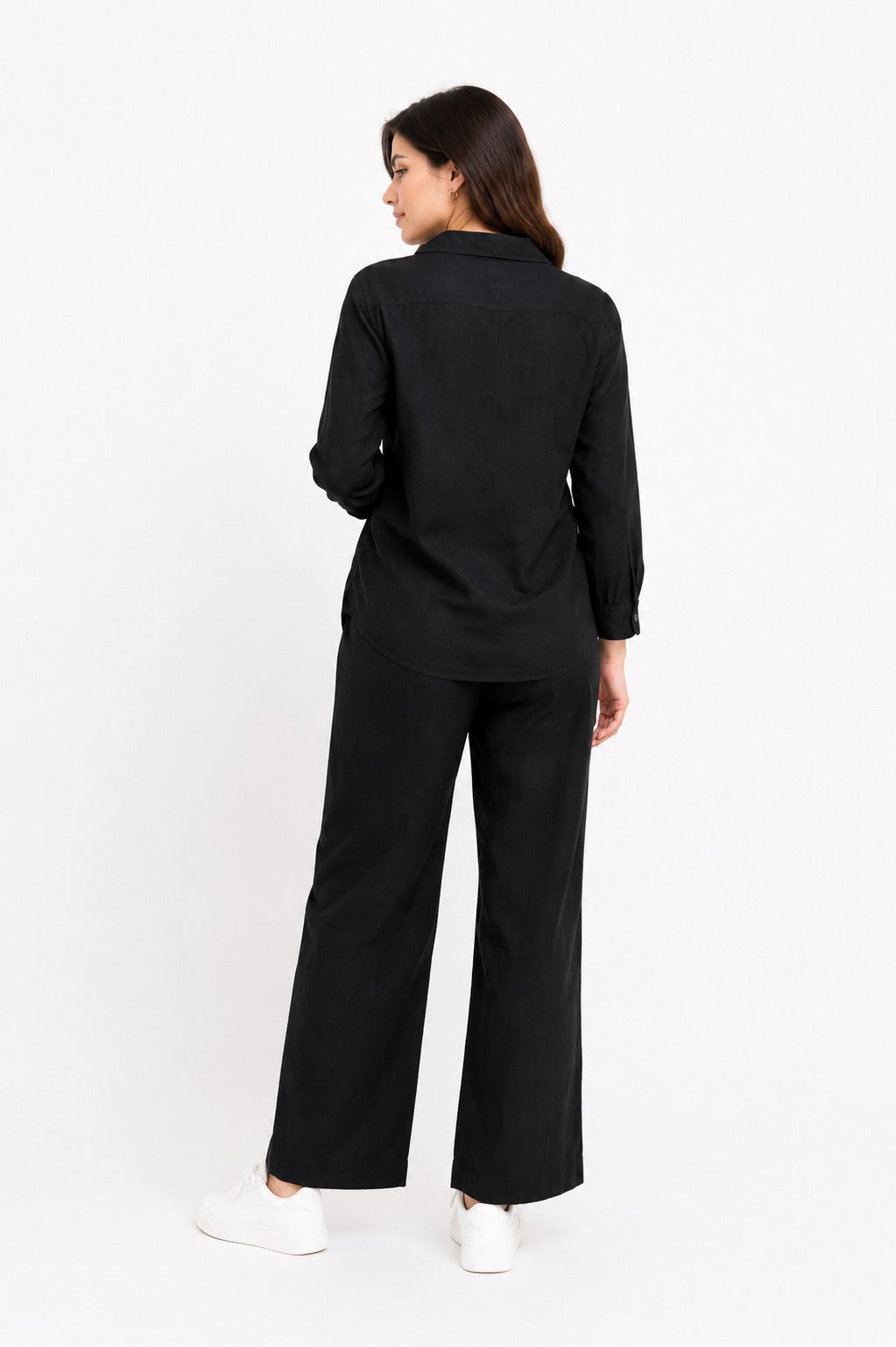 Elegant Black Co-Ord Set for Women with Floral Embroidery – Casual Chic Shirt & Pants Set