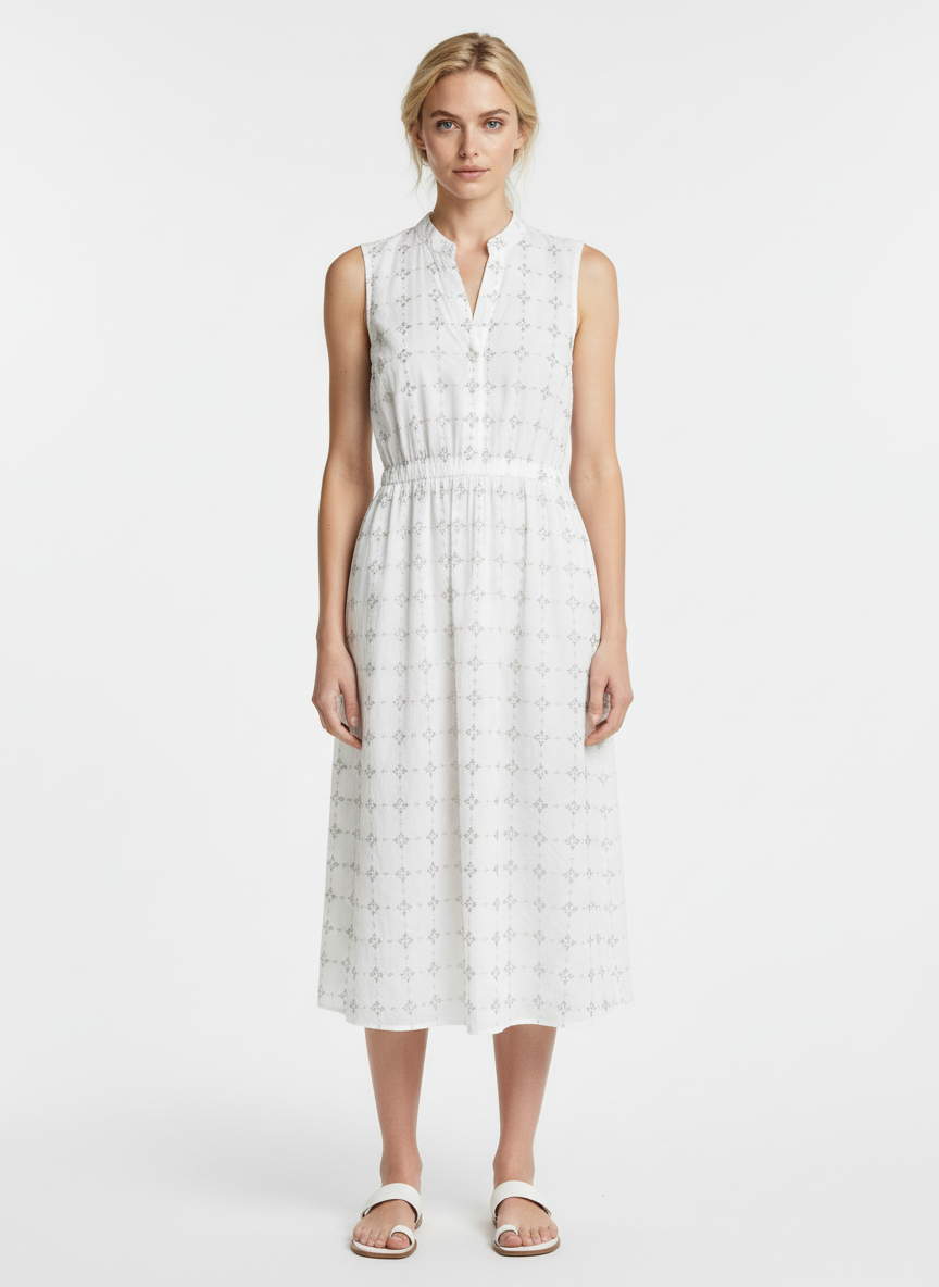 Elegant White Sleeveless Midi Dress for Women | Soft Cotton Summer Casual Dress
