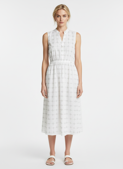 Elegant White Sleeveless Midi Dress for Women | Soft Cotton Summer Casual Dress