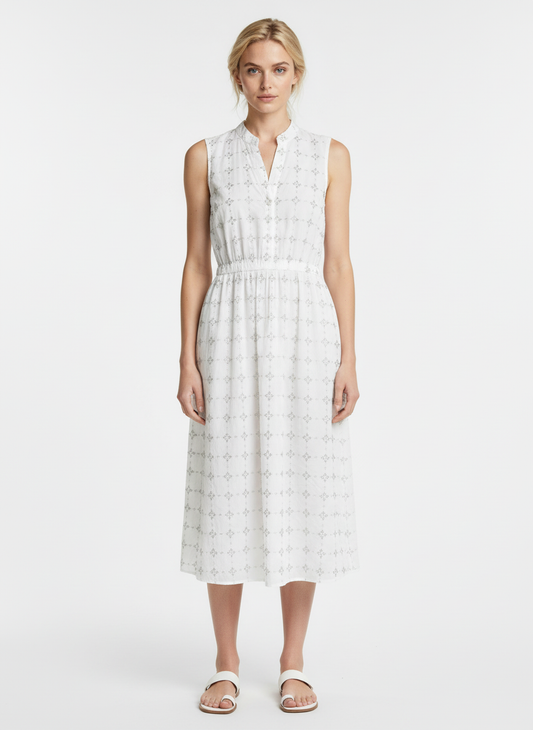 Elegant White Sleeveless Midi Dress for Women | Soft Cotton Summer Casual Dress