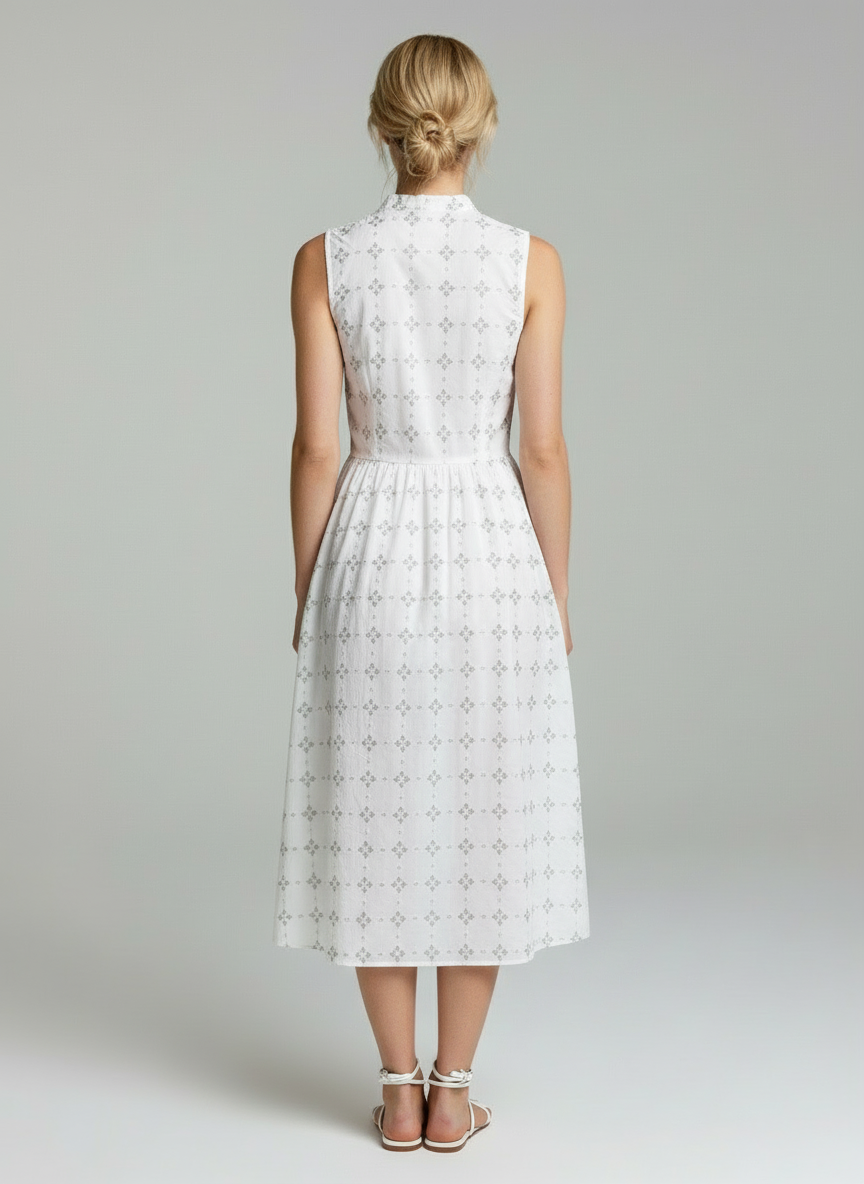 Elegant White Sleeveless Midi Dress for Women | Soft Cotton Summer Casual Dress