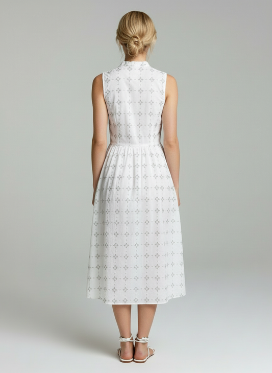 Elegant White Sleeveless Midi Dress for Women | Soft Cotton Summer Casual Dress