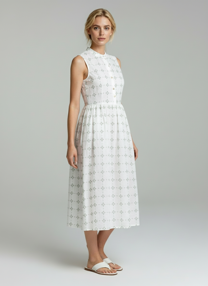 Elegant White Sleeveless Midi Dress for Women | Soft Cotton Summer Casual Dress