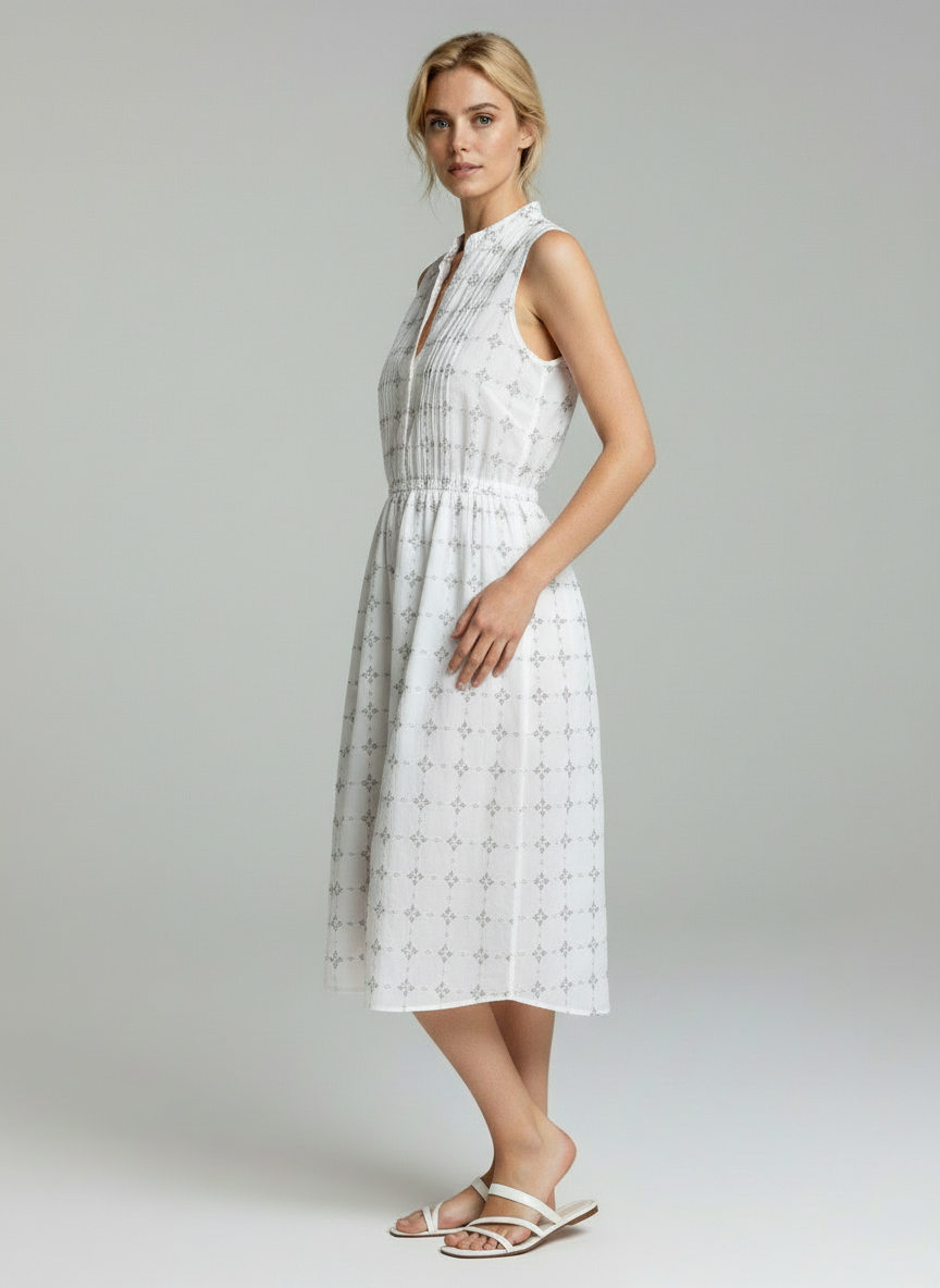 Elegant White Sleeveless Midi Dress for Women | Soft Cotton Summer Casual Dress