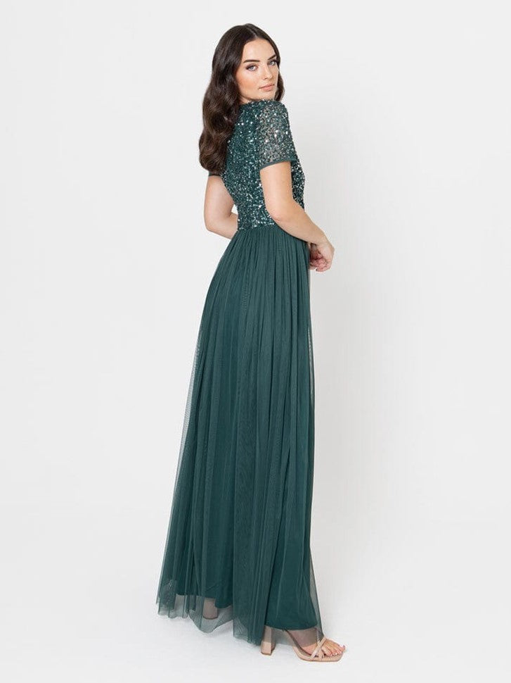 Elegant Dark Green Sequin Bodice Maxi Dress for Women | Party & Evening Gown