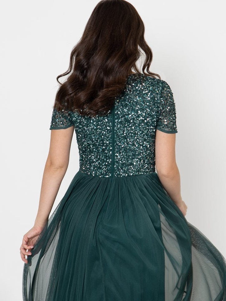Elegant Dark Green Sequin Bodice Maxi Dress for Women | Party & Evening Gown